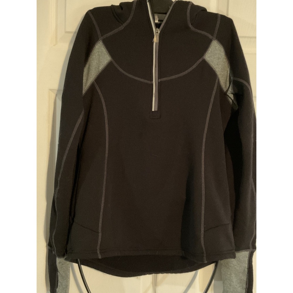Avalanche Outdoor Active Base‎ Layering Hoodie Womens Medium Black Gray 1/4 Zip